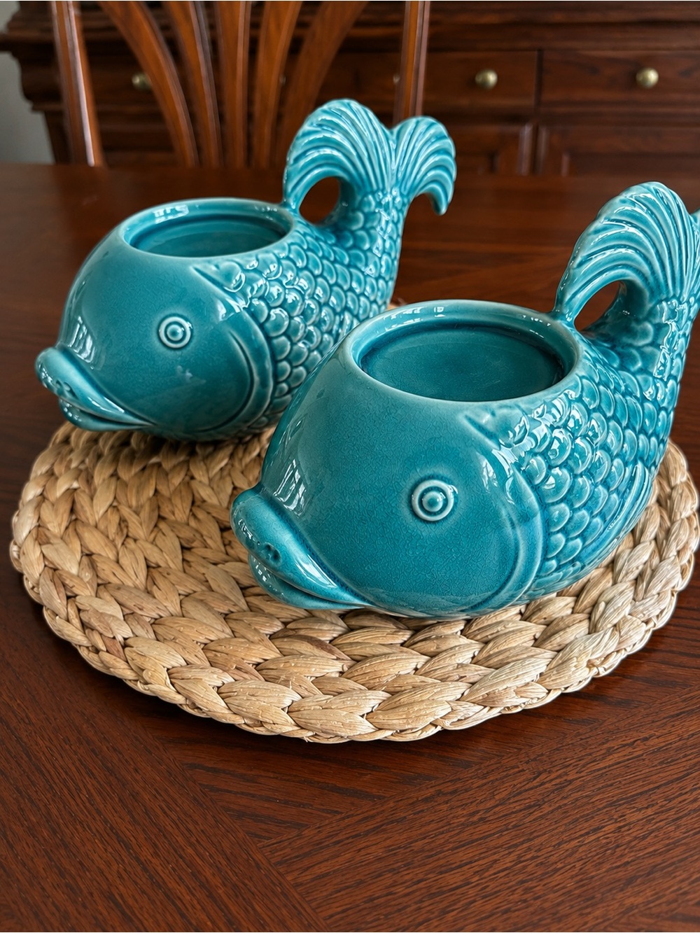 Whimsical Coastal Fish Ceramic Candle Holders-Set of 2